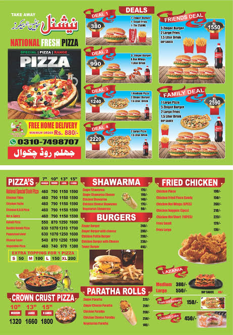 National Sweets & Bakers deals and pizza menu